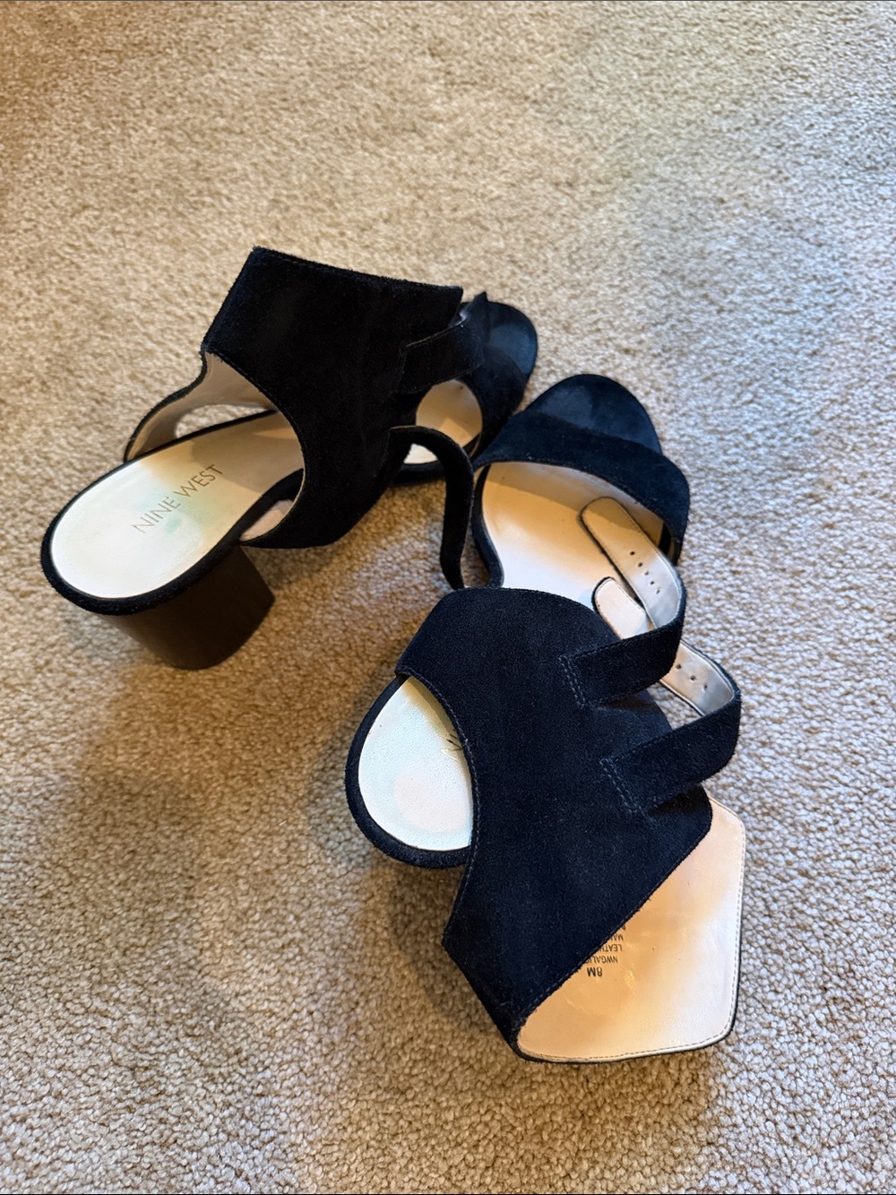 Nine West Black Suede Open-Toe Block Heel Sandals